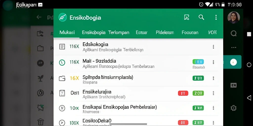 Tampilan antarmuka pengguna aplikasi Ensiklopedia 116X yang informatif.