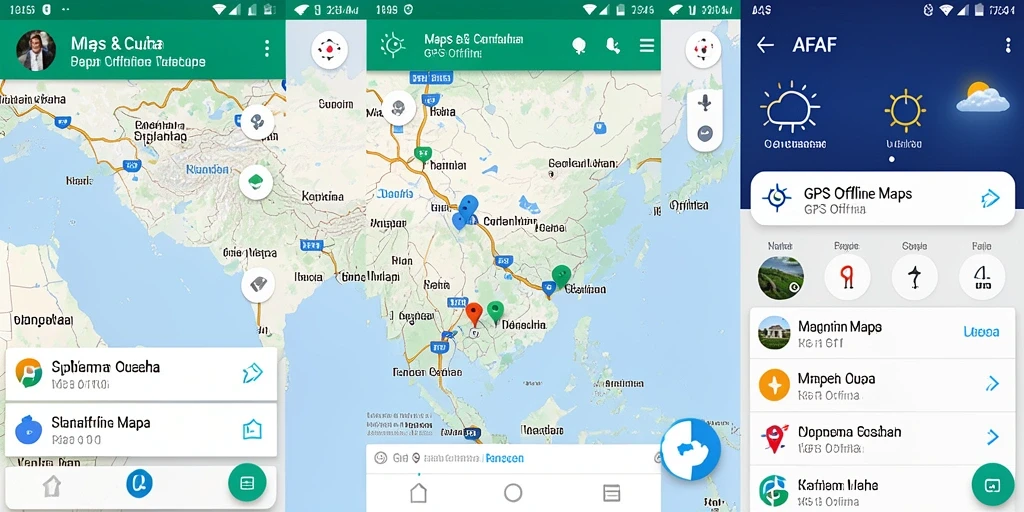 Menampilkan antarmuka aplikasi AFAF dengan berbagai fitur GPS Offline Maps.