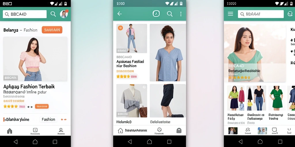 Screenshot antarmuka aplikasi BBCA4D menampilkan fitur belanja fashion yang menarik.