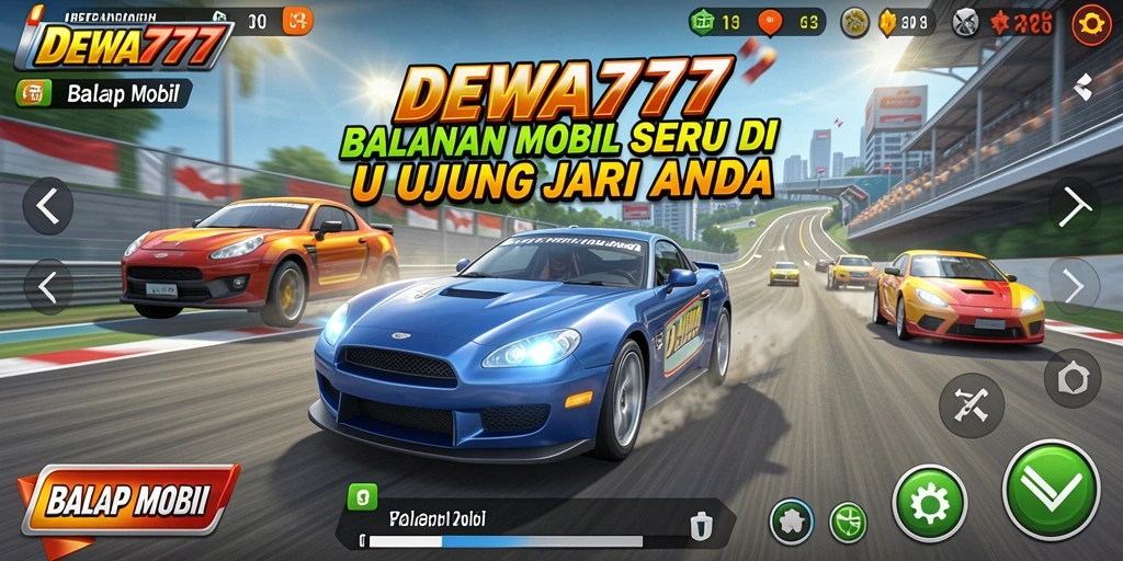 Screenshot antarmuka game balap mobil DEWA777 yang seru dan interaktif.