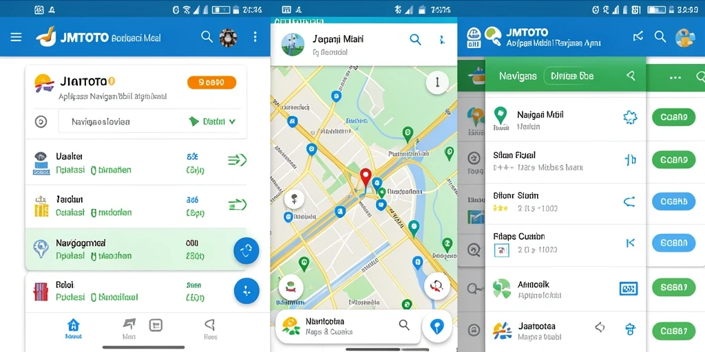 Tampilan antarmuka aplikasi JMTOTO dengan fitur Navigasi Mobil.