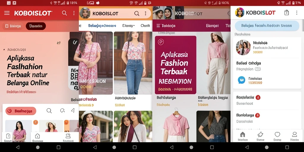 Antarmuka menarik KOBOISLOT untuk belanja fashion online.