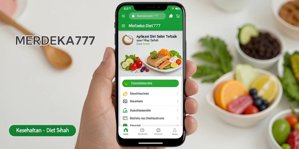 Tampilan antarmuka aplikasi Diet Sehat MERDEKA777 yang interaktif.
